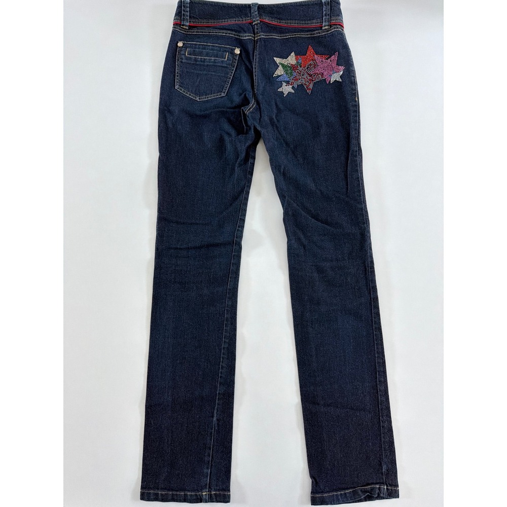 Societa Italia Rhinestone Star Dark Wash Straight Leg Jeans Size 40 Italy Y2K